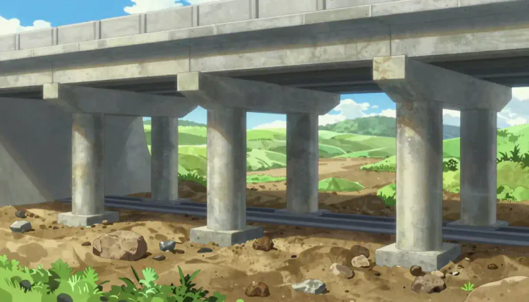 Visual representation of "substructure" - The supporting part of a structure that is below ground or surface level.
