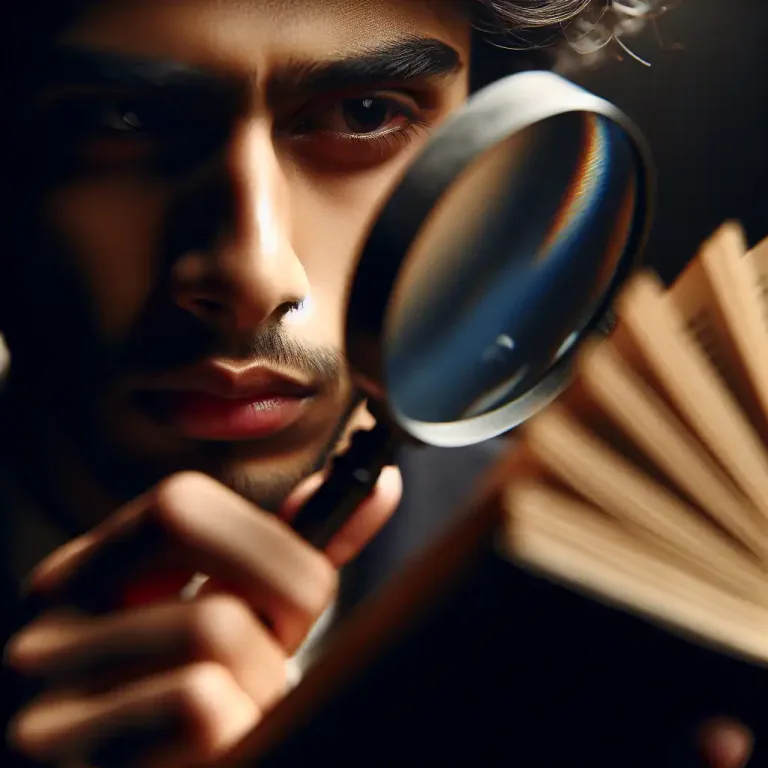 Visual representation of "pore over" - To study or examine something very carefully