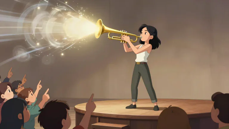 Visual representation of "trumpet" - To say or announce something loudly or in a way that attracts a lot of attention.