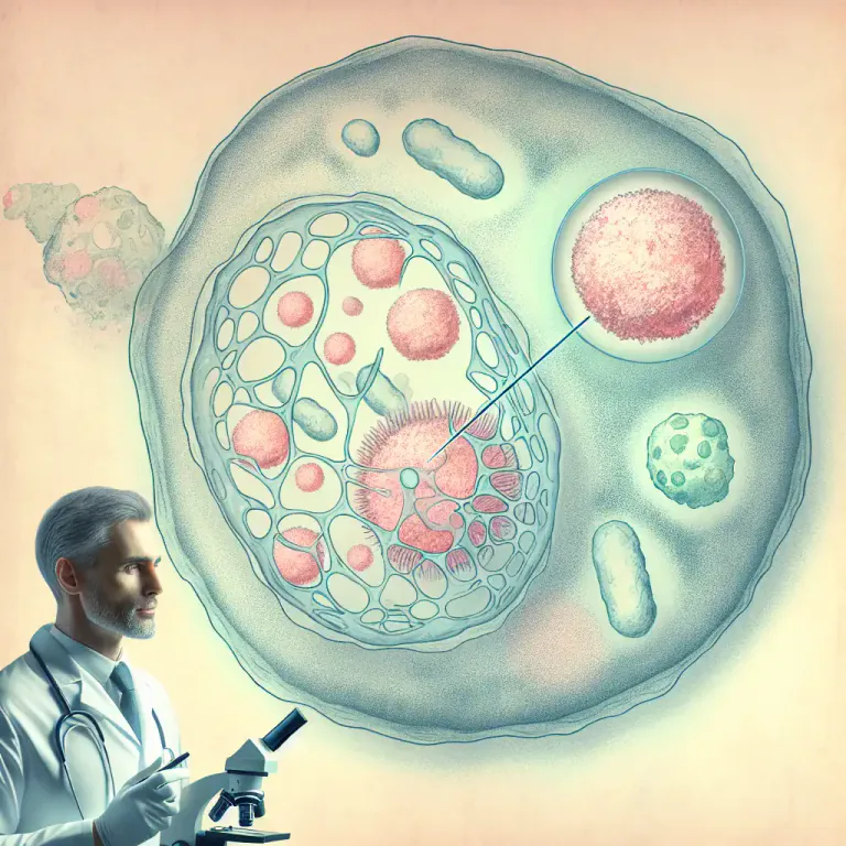 Visual representation of "vacuole" - A vesicle or sac containing waste products, formed in the cytoplasm of a cell.