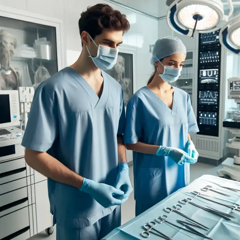 Visual representation of "gowned" - Dressed in a special gown used for a particular purpose or job.