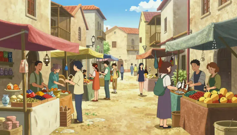 Visual representation of "bazaar" - A market where different kind of goods are sold, often in stalls outdoors or in a specific building.