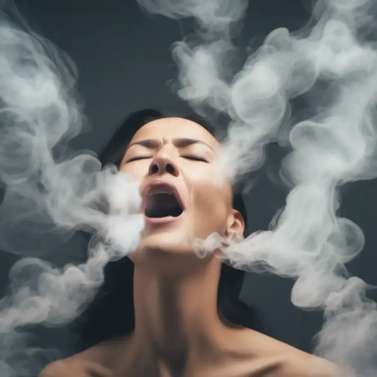 Visual representation of "breathe out" - To release air from the lungs through the mouth or nose.