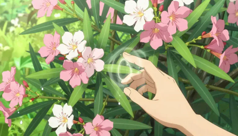 Visual representation of "oleander" - A plant that grows in warm temperatures, often has pink or white flowers, and is sometimes poisonous.