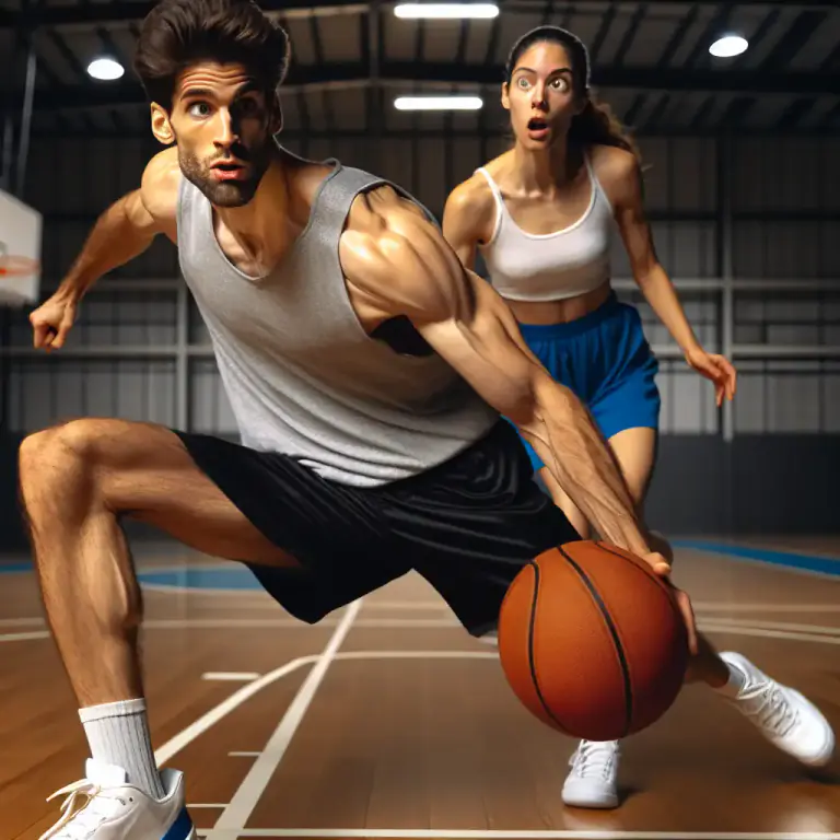Visual representation of "crossover" - A basketball move where a player dribbles the ball quickly from one hand to the other
