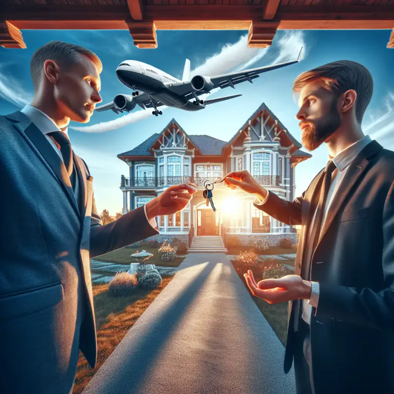 Visual representation of "absentee" - A person who owns a property but does not live there, often because they live in a different place or country.