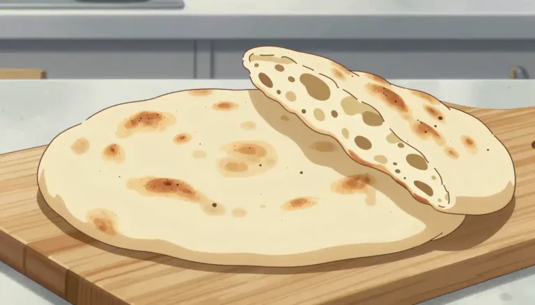 Visual representation of "pita" - A type of flatbread, typically round, that is made from wheat flour and is often used in Mediterranean and Middle Eastern cuisine.