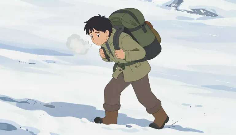 Visual representation of "trudge" - To walk slowly with a lot of effort, especially over a difficult surface or while carrying something heavy