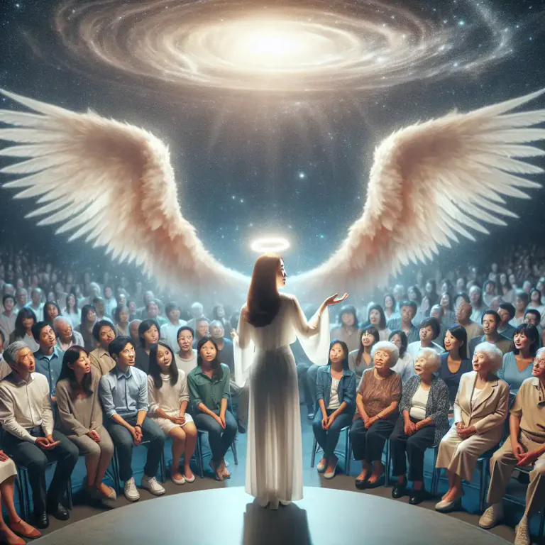 Visual representation of "angelically" - in a way that is inspired by a higher power, like an angel