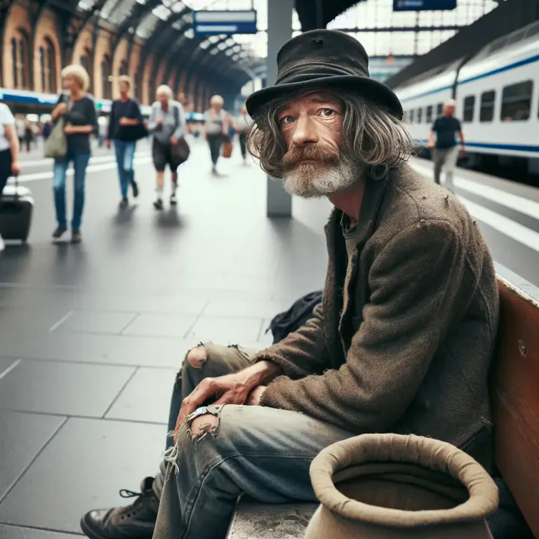 Visual representation of "derelict" - A homeless or jobless person